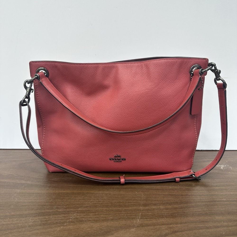 Coach 24947 Clarkson Coral Pink Pebbled Leather Magnetic Hobo Shoulder Bag Purse